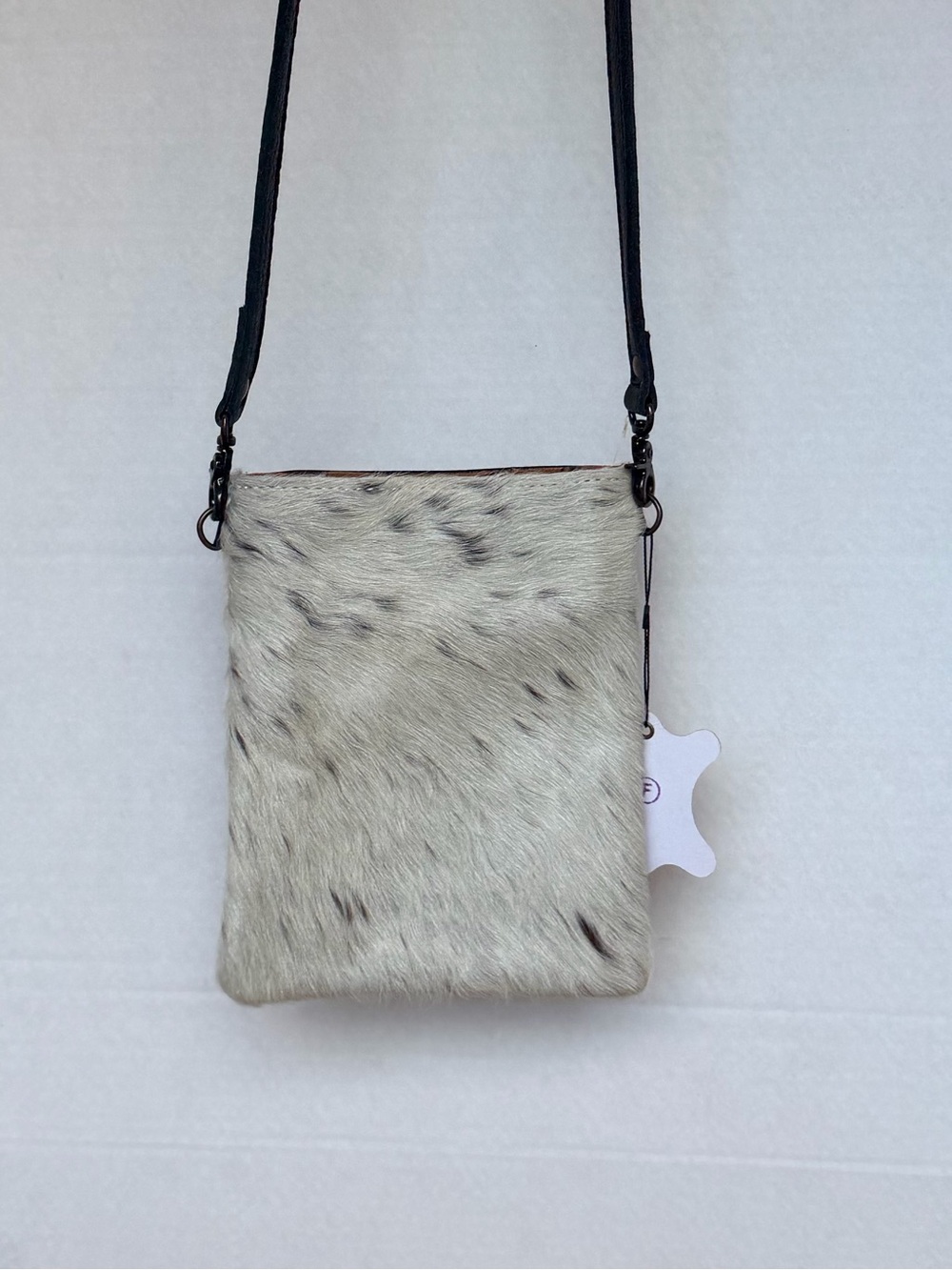 American Darling Haircalf Crossbody in Light Tan with Black Strap